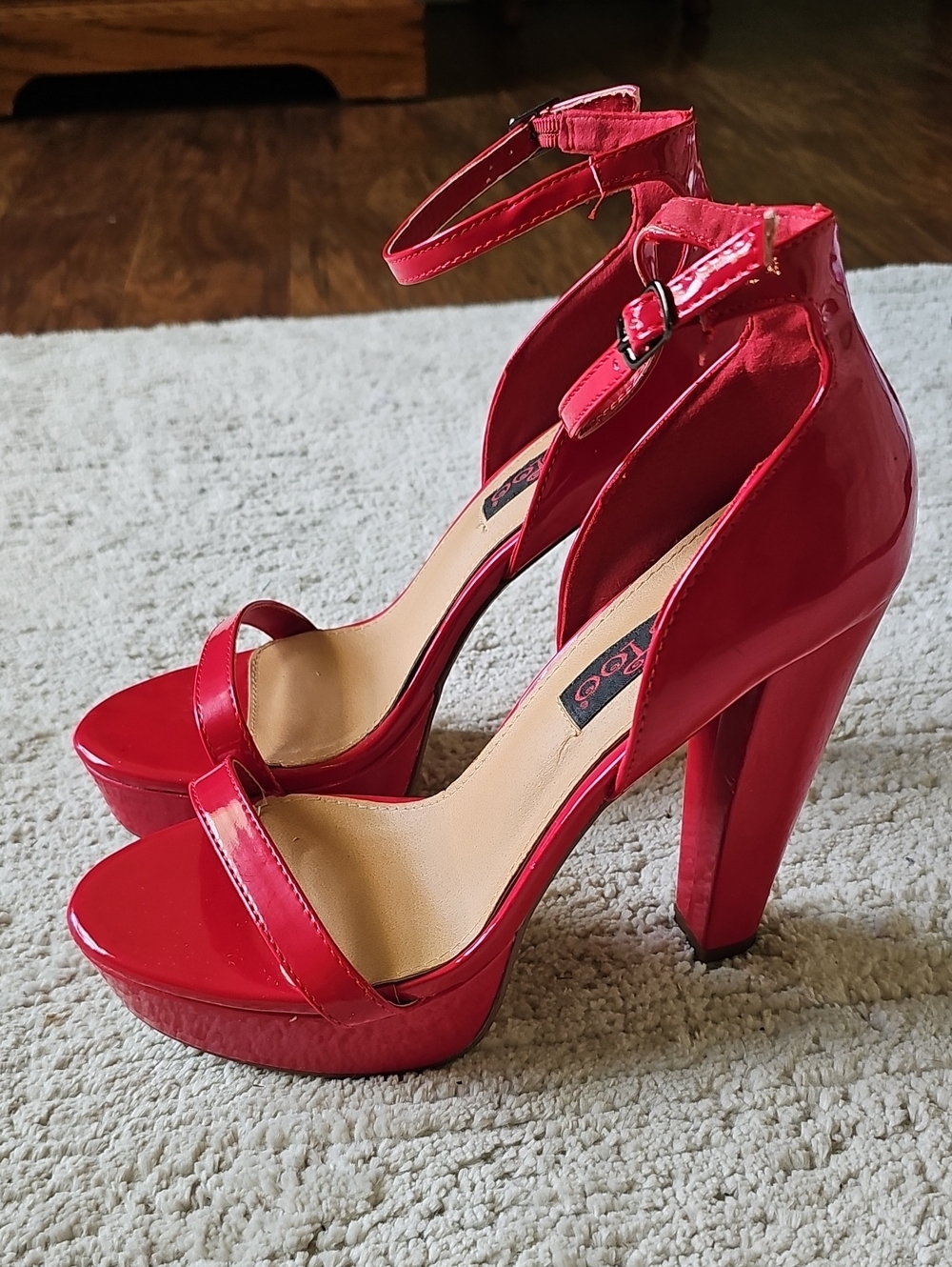 Red High-Heel Ankle-Strap Platform Sandals
